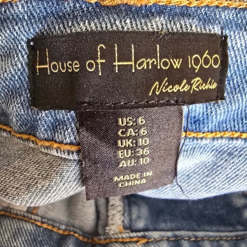 House of Harlow 1960 Women's Denim Midi Skirt Blue Seamed Front Slit Size 6 - Picture 4 of 5